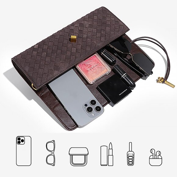 Versatile Suede Woven Clutch - Compact Evening Shoulder Bag for Chic Women - Picture 4 of 7